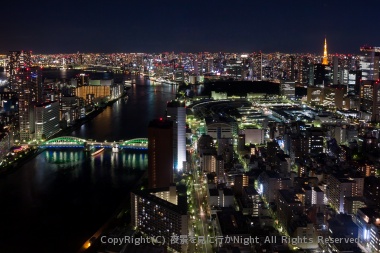 隅田川や勝鬨橋、東京タワーを眺める